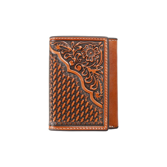 Nocona Men's Basketweave Floral Corner Trifold Wallet