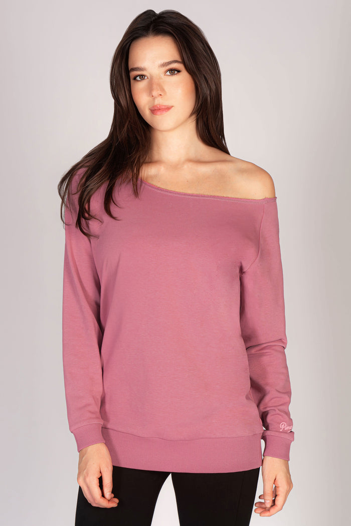 Women's dusty pink off shoulder longline sweat top