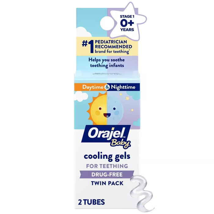 Orajel Baby -Cooling Gels for Teething, Drug-Free, Twin Pack, 2 Tubes - 0.18 oz - 24 Pack