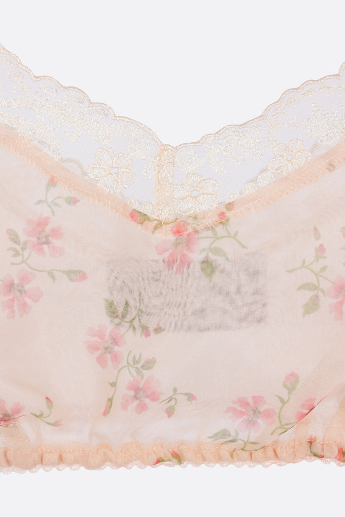 organza bralette top with floral print