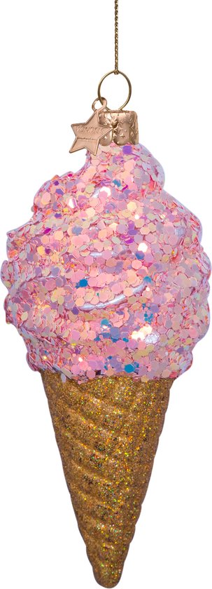 Ornament glass soft pink ice cream H15cm