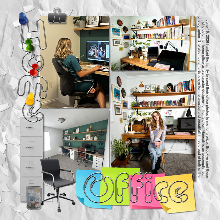 There are so many things going on around an office! From managing and marketing, to hiring and firing, and everything in between. Document what goes on in your business world with these realistic office embellishments, papers, sticky notes, computer windows, and alpha set by Lucky Girl Creative digital art for digital scrapbooking. Great for employees, clients, business owners, sales people, and school projects, too! Embellishments include binders, briefcase, cabinet, calculator, calendar, chair, circuit