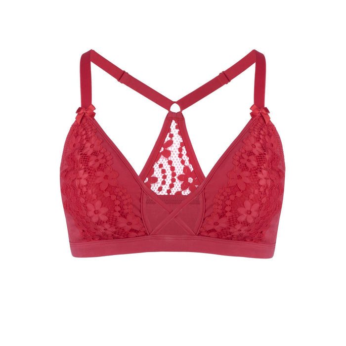 Passion Red Lace Organic Cotton and Silk Bralette, front view – Juliemay Lingerie