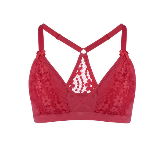 Passion Red Lace Organic Cotton and Silk Bralette, front view – Juliemay Lingerie