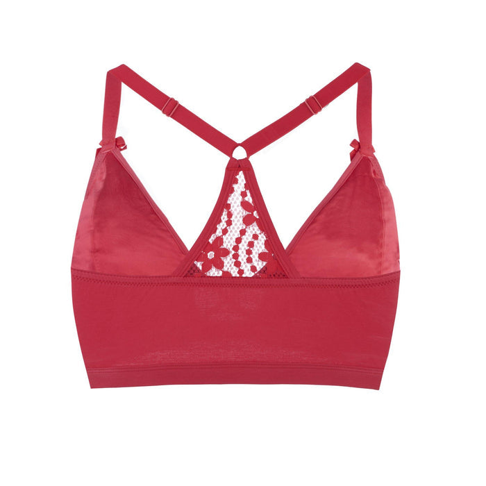 Passion Red Lace Organic Cotton and Silk Bralette, back view – Juliemay Lingerie