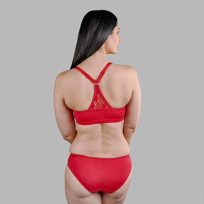 Passion Red Lace Organic Cotton and Silk Bralette, view 5 – Juliemay Lingerie