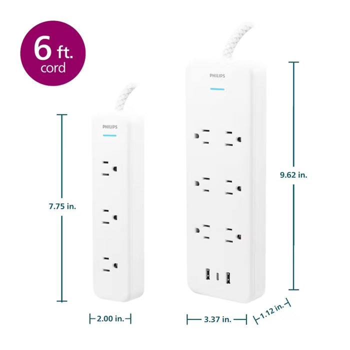 Philips Elite Power Kit 2 Pack Surge Protector Power Strip USB