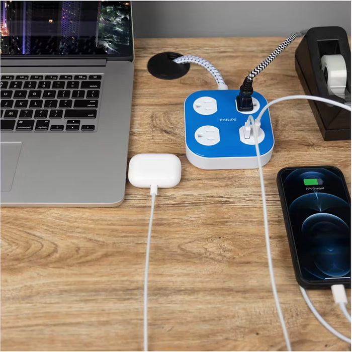 Philips EZFit Surge Protector with USB Charging 2 Pack, 6 Grounded Outlets