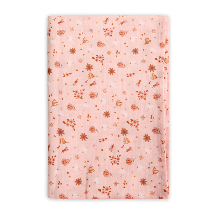 Pink Floral Baby Swaddle Blanket (Organic Muslin)