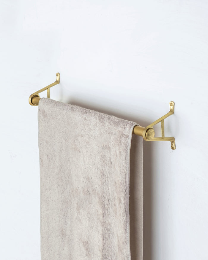 Matureware by Futagami Brass Pipe Bracket Set Small with Face towel draped around bar