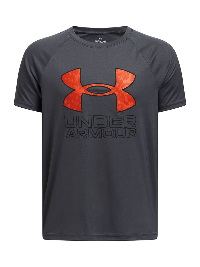 Polera manga corta Under Armour tech hybrid gris para niños