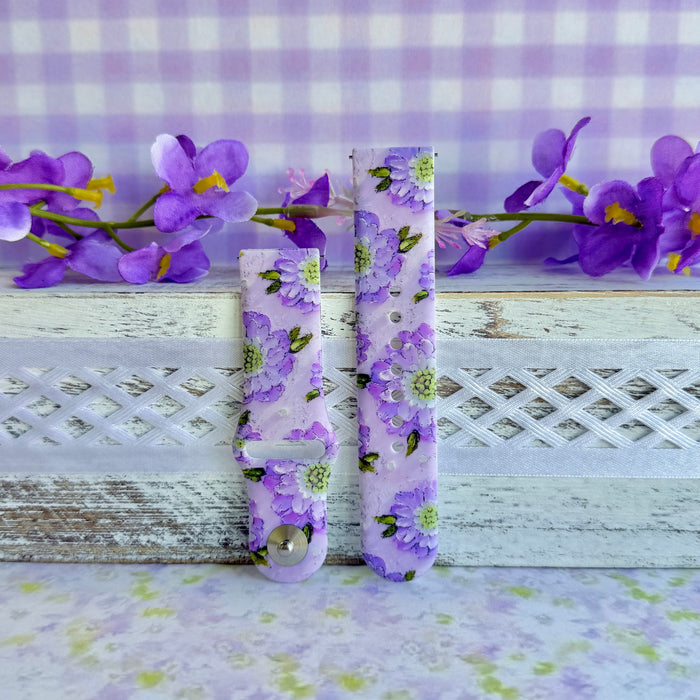 Purple Wildflower Print Silicone Band For Samsung Watch â â¨ Features Washable & sweat-ready â easy-clean silicone for gym, swim, and daily life.