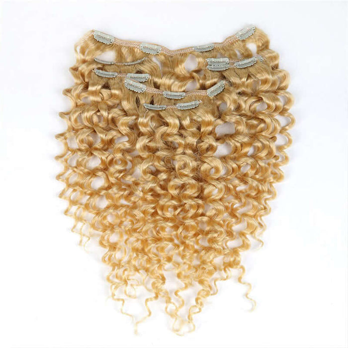 qvr jerry curly blonde clip in human hair extensions