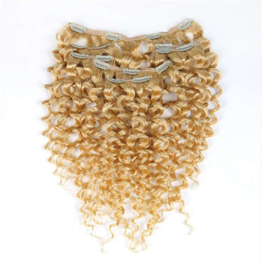 qvr jerry curly blonde clip in human hair extensions