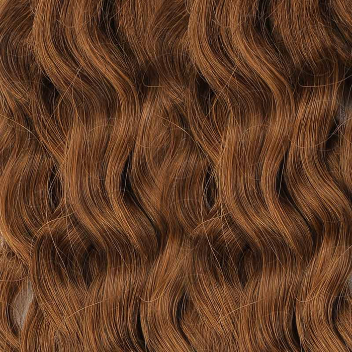 Auburn brown water wave crochet hair extension, 100% human hair, #30 color, machine-made for versatile styling and dyeing.