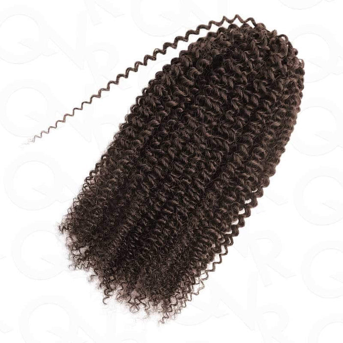 QVR Dark Brown #4 Crochet Hair Extension, Afro Kinky Curly, Machine Made Feather, 100% Human Hair, 14-24 Inches, Hair Crochet Hair