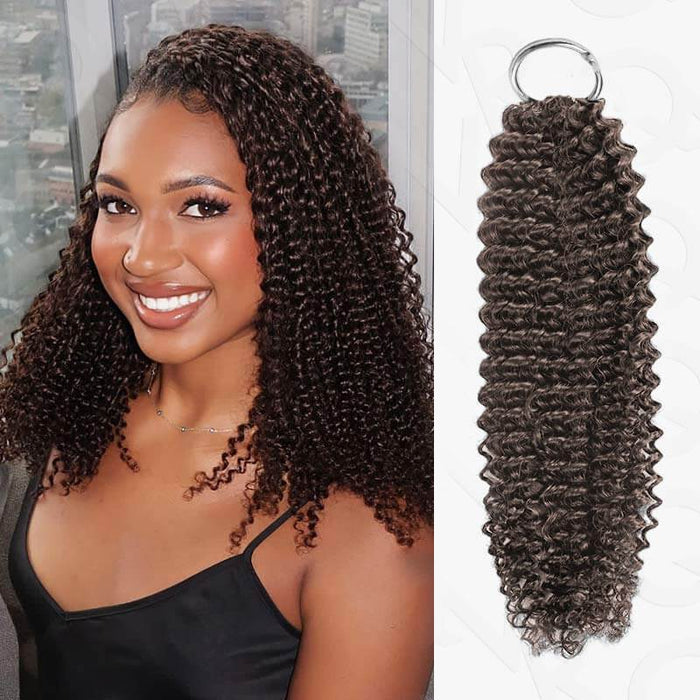 dark brown #4 small kinky curly machine made feather crochet human hair