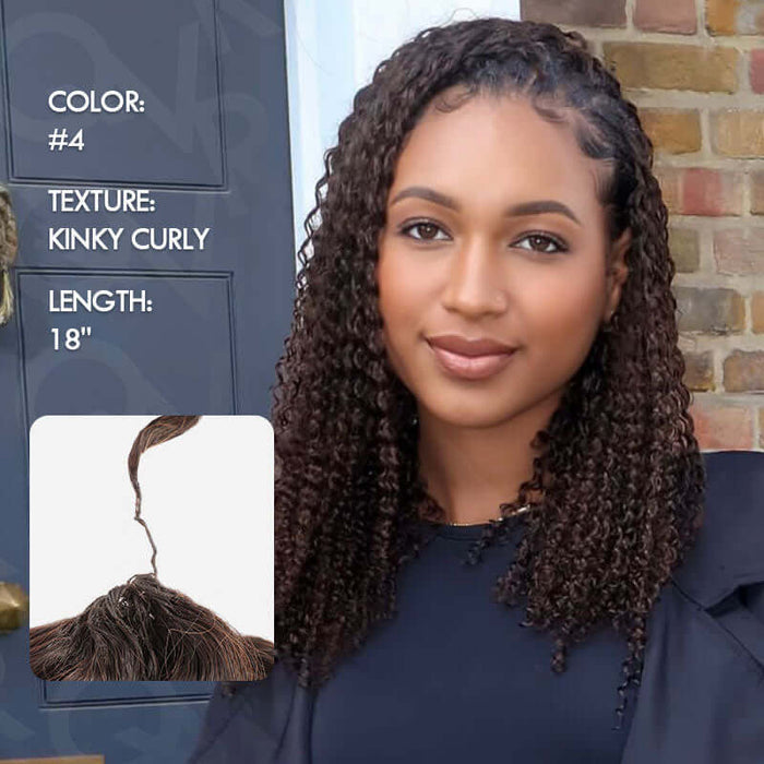 qvr dark brown #4 small kinky curly machine made feather crochet human hair