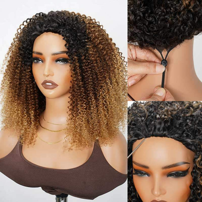 ombre blonde kinky curly half wigs human hair half wig