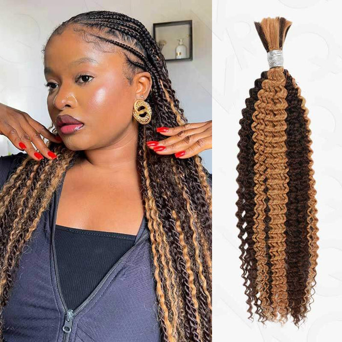 qvr highlight p4/27 colored kinky curly bulk huaman hair extensions for boho braiding