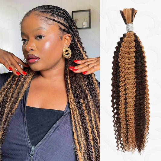 qvr highlight p4/27 colored kinky curly bulk huaman hair extensions for boho braiding