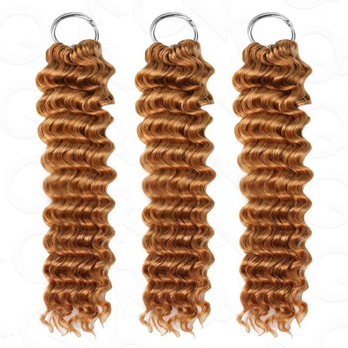 3 packs of deep wave machine made crochet hair honey blonde human hair extensions