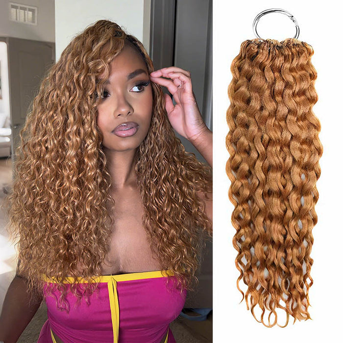 QVR Honey Blonde #27 Crochet Hair Water Wave Machine Made Feather Human Hair Extension