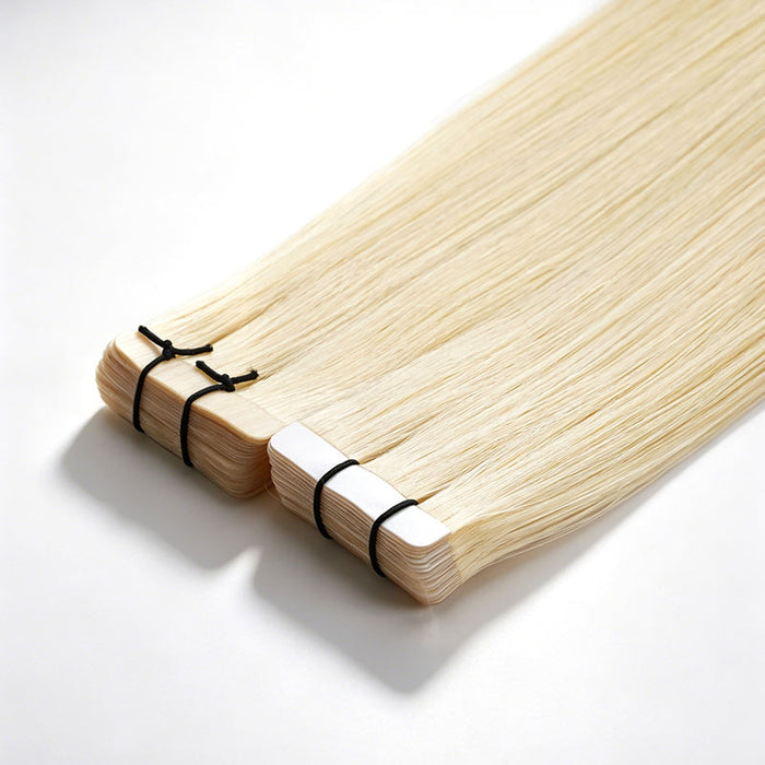 QVR Invisible Straight Tape In Hair Extensions Natural Black Premium #613 Blonde Human Hair