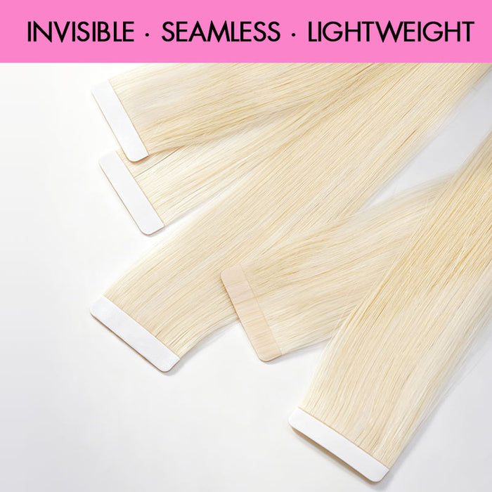 QVR Invisible Straight Tape In Hair Extensions Natural Black Premium #613 Blonde Human Hair