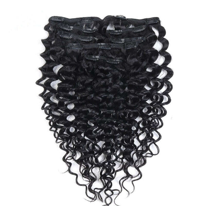 qvr brazilian remy hair natural black 7pcs jerry curly clip in hair extensions