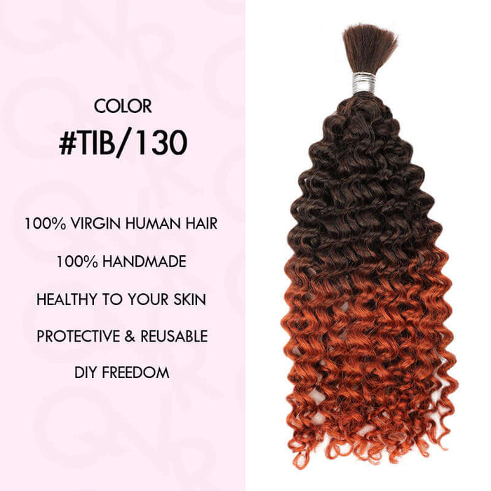 100% human hair black and brown water wave bulk human hair for boho braiding