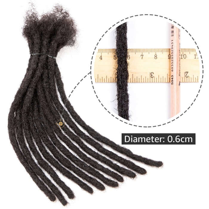 size of handmade human hair black dreadlocks