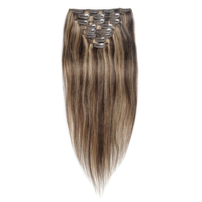 qvr blonde highlights straight 7pcs clip in hair extensions