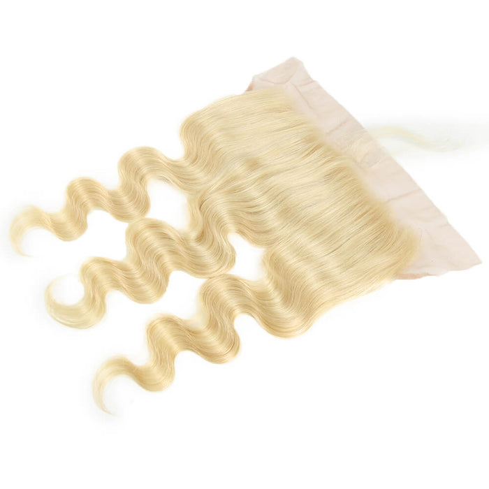 hand tied 613 blonde body wave human hair weave with 13x4 lace closure