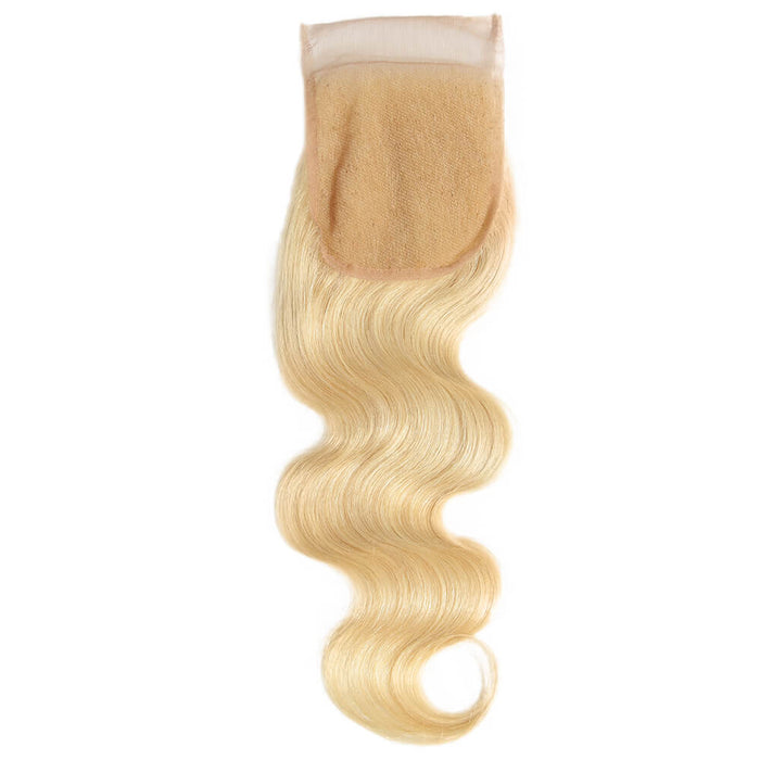 tangle free body wave 613 blonde virgin human hair with 4x4 lace closure