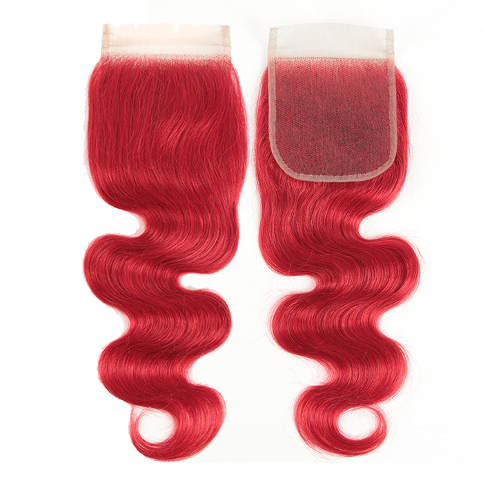 qvr 4x4 closure body wave red virgin remy human hair