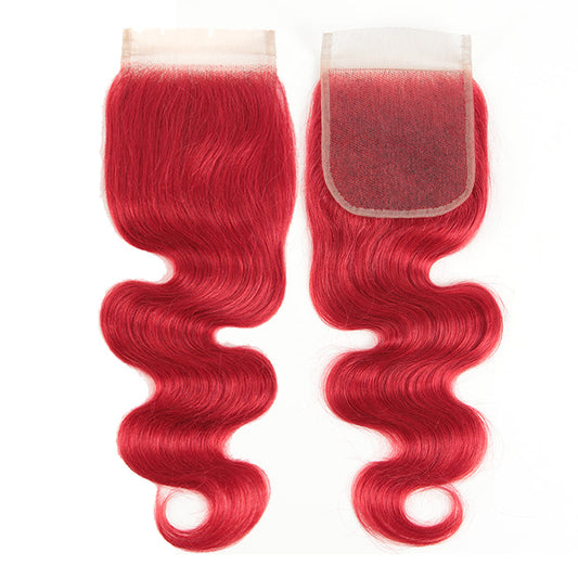 qvr 4x4 closure body wave red virgin remy human hair