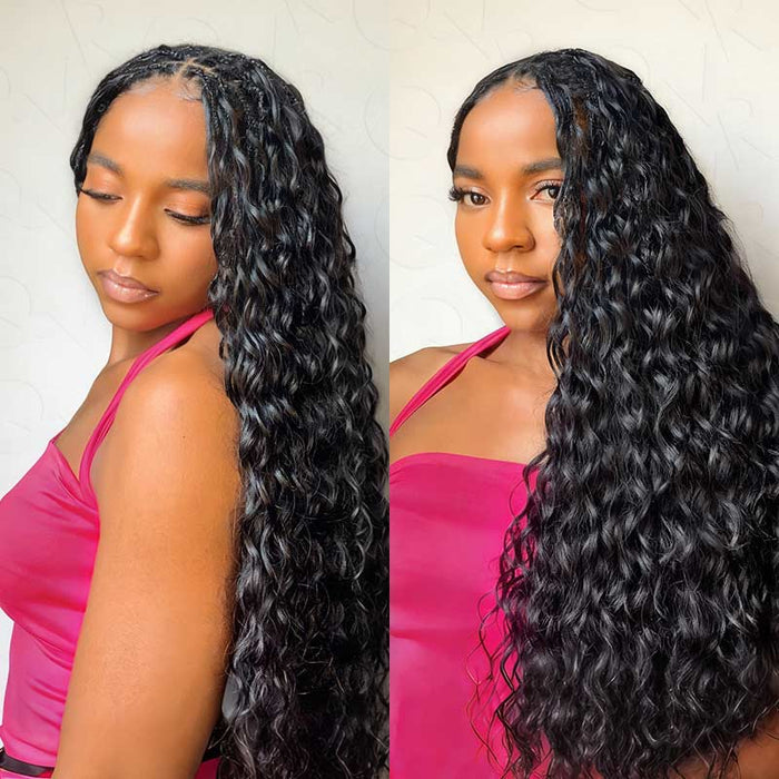 QVR Water Wave Crochet Hair Natural Black Machine Made Feather Human Hair Extension