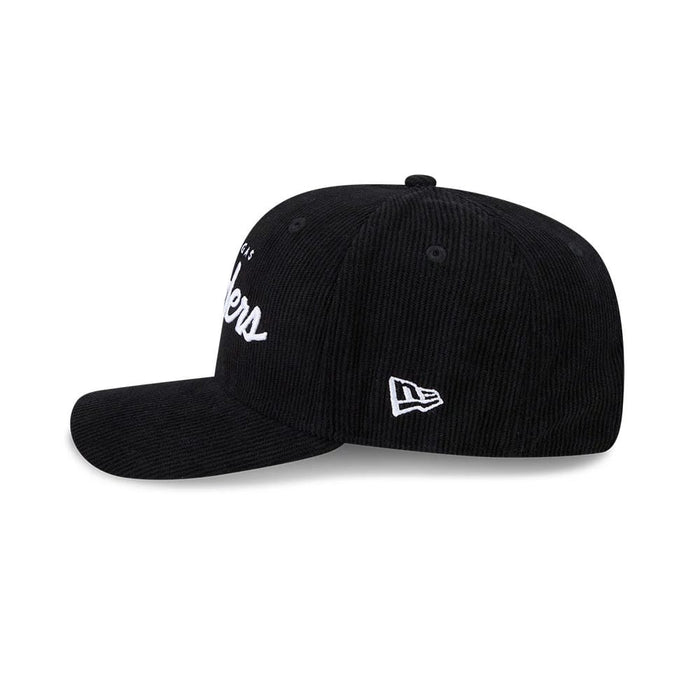 Pictured is this NFL Cord Script Las Vegas Raiders 9SEVENTY Stretch Snap cap in black. 5
