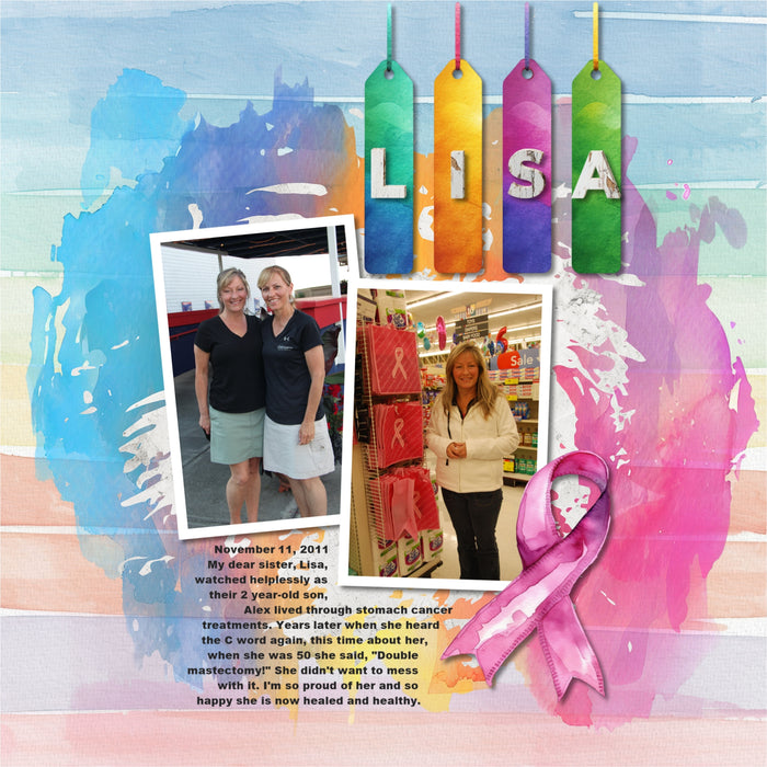 Rainbow Watercolor Cancer Ribbons Digital Scrapbook Kit
