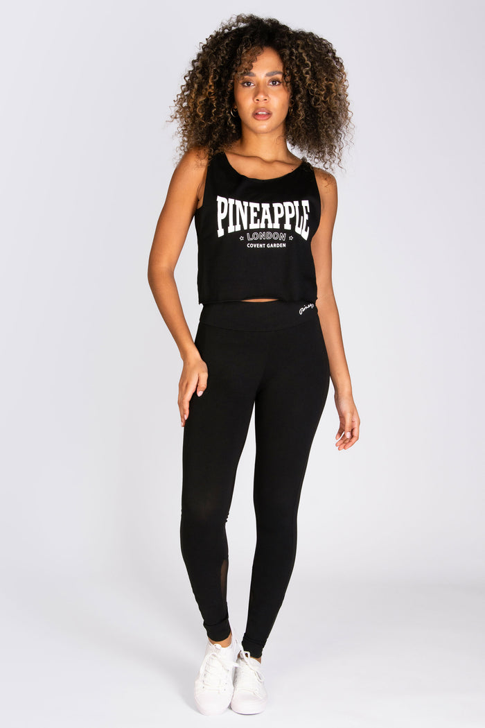 Black crop vest for women made out of 100% cotton designed by Pineapple Dance Studios, Covent Garden London.