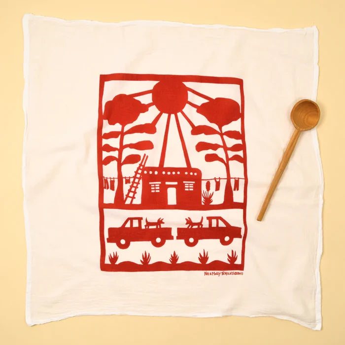 Red Adobe House Dish Towel