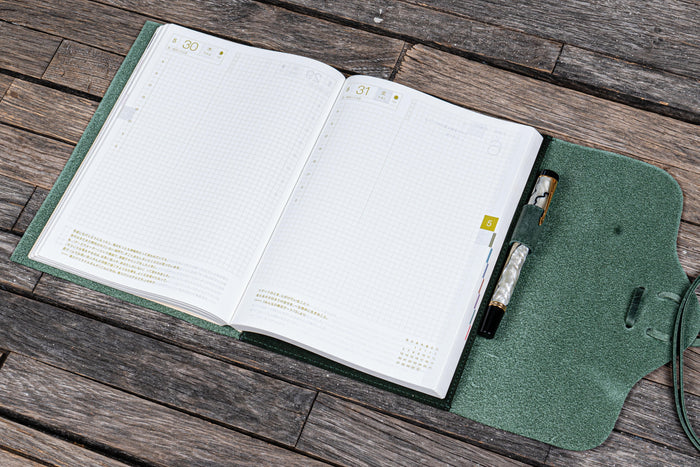 Refillable Leather Wrap Journal / Planner Cover - Crazy Horse Forest Green