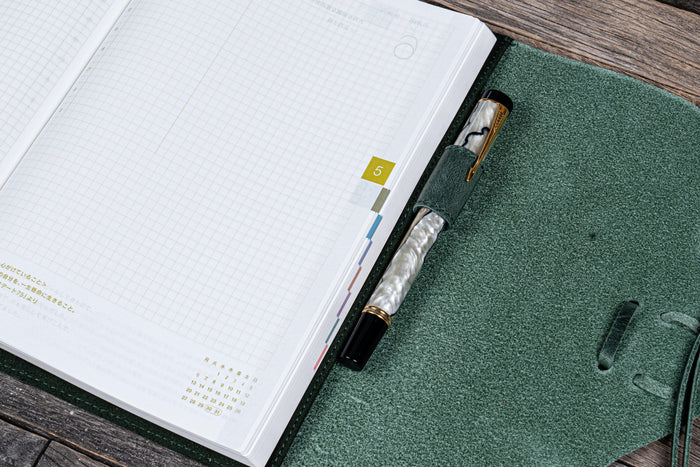 Refillable Leather Wrap Journal / Planner Cover - Crazy Horse Forest Green