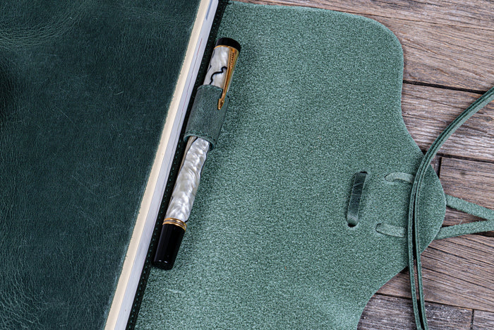 Refillable Leather Wrap Journal / Planner Cover - Crazy Horse Forest Green