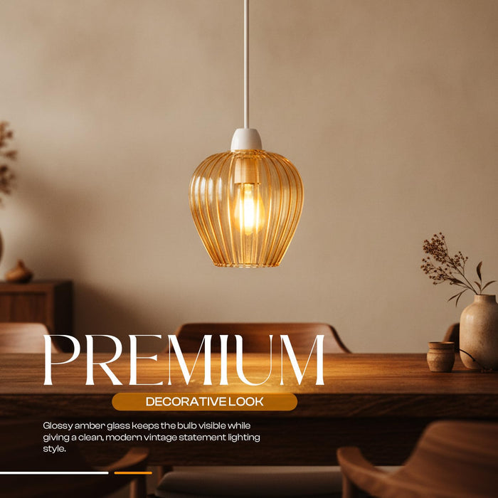 Ribbed Amber Glass Pendant Shade ~6847