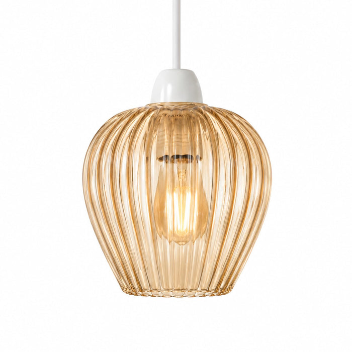 Ribbed Amber Glass Pendant Shade ~6847