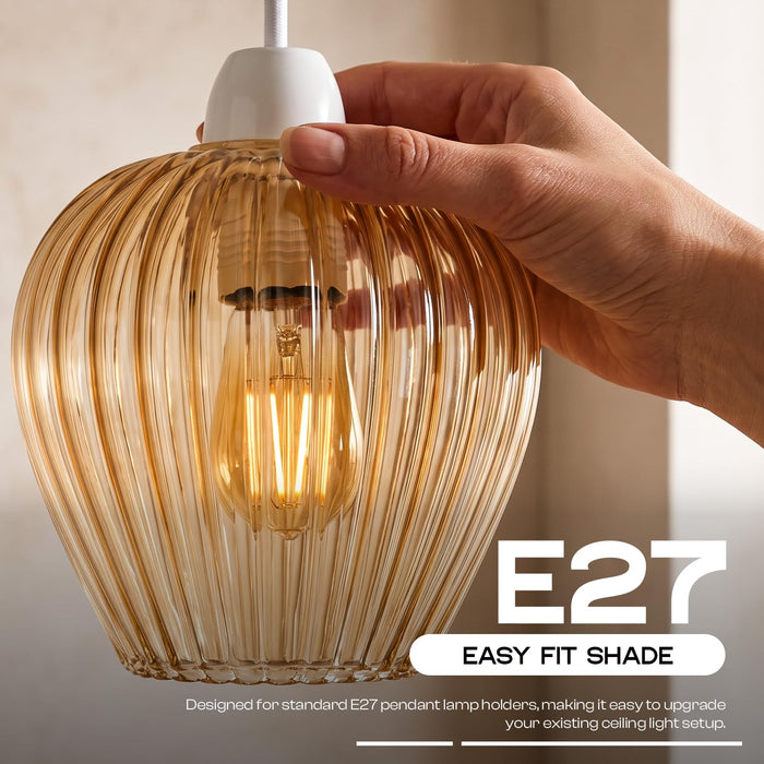 Ribbed Amber Glass Pendant Shade ~6847