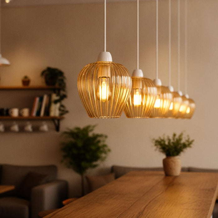 Ribbed Amber Glass Pendant Shade ~6847
