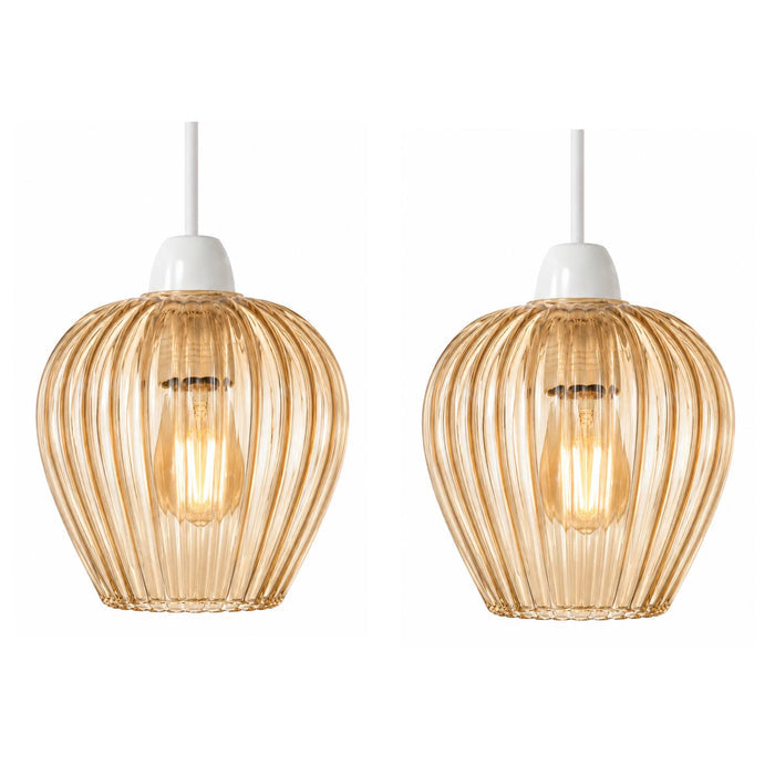 Ribbed Amber Glass Pendant Shade ~6847